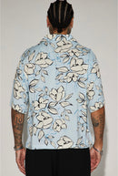 Camisa de botões com tema floral - Azul Claro