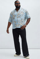 Camisa de botões com tema floral - Azul Claro
