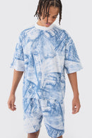PRINTED SHIRT AND SHORTS SET IN OVERSIZED BOXY JEANS
