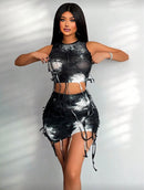 Conjunto Feminino Tie-Dye Slim Fit com Top Crop Rasgado e Saia