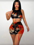 Conjunto Feminino Tie-Dye Slim Fit com Top Crop Rasgado e Saia