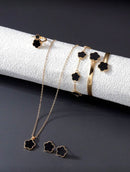 Conjunto de Joias Versáteis de Trevo de Quatro Folhas com 6 Peças, Incluindo Brincos, Colar, Pulseira, Bracelete, Anel