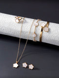 Conjunto de Joias Versáteis de Trevo de Quatro Folhas com 6 Peças, Incluindo Brincos, Colar, Pulseira, Bracelete, Anel