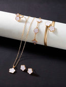 Conjunto de Joias Versáteis de Trevo de Quatro Folhas com 6 Peças, Incluindo Brincos, Colar, Pulseira, Bracelete, Anel