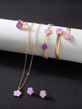 Conjunto de Joias Versáteis de Trevo de Quatro Folhas com 6 Peças, Incluindo Brincos, Colar, Pulseira, Bracelete, Anel