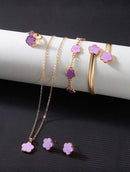 Conjunto de Joias Versáteis de Trevo de Quatro Folhas com 6 Peças, Incluindo Brincos, Colar, Pulseira, Bracelete, Anel