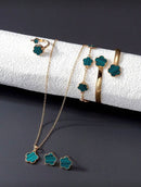 Conjunto de Joias Versáteis de Trevo de Quatro Folhas com 6 Peças, Incluindo Brincos, Colar, Pulseira, Bracelete, Anel