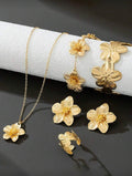 Conjunto de Joias Versáteis de Trevo de Quatro Folhas com 6 Peças, Incluindo Brincos, Colar, Pulseira, Bracelete, Anel