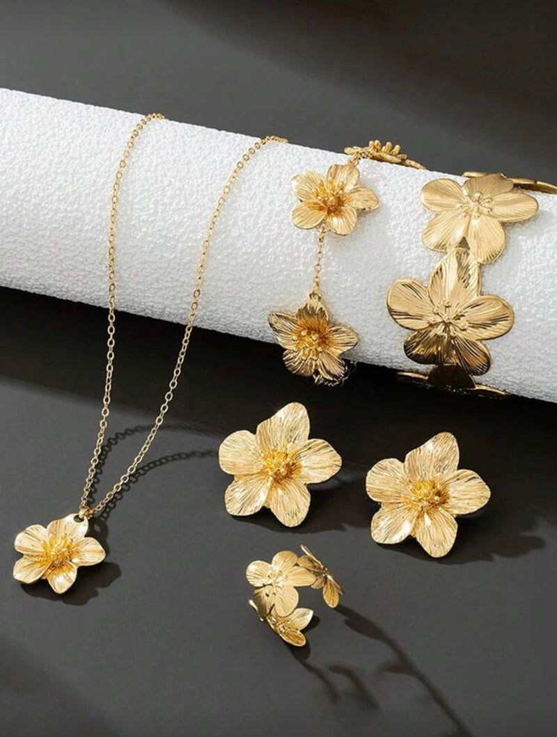 Conjunto de Joias Versáteis de Trevo de Quatro Folhas com 6 Peças, Incluindo Brincos, Colar, Pulseira, Bracelete, Anel