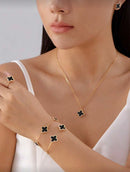 Conjunto de Joias Versáteis de Trevo de Quatro Folhas com 6 Peças, Incluindo Brincos, Colar, Pulseira, Bracelete, Anel